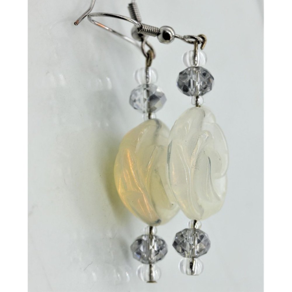 925 STERLING MOONSTONE carved rose earrings, 2" - Picture 4 of 6